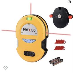 PREXISO Multi Surface Laser Level LED Light Vial, 30Ft Horizontal & Vertical Line Laser with Wall Mount Base, 2 Pins, 10 Sticker, 2 AA Batteries for H