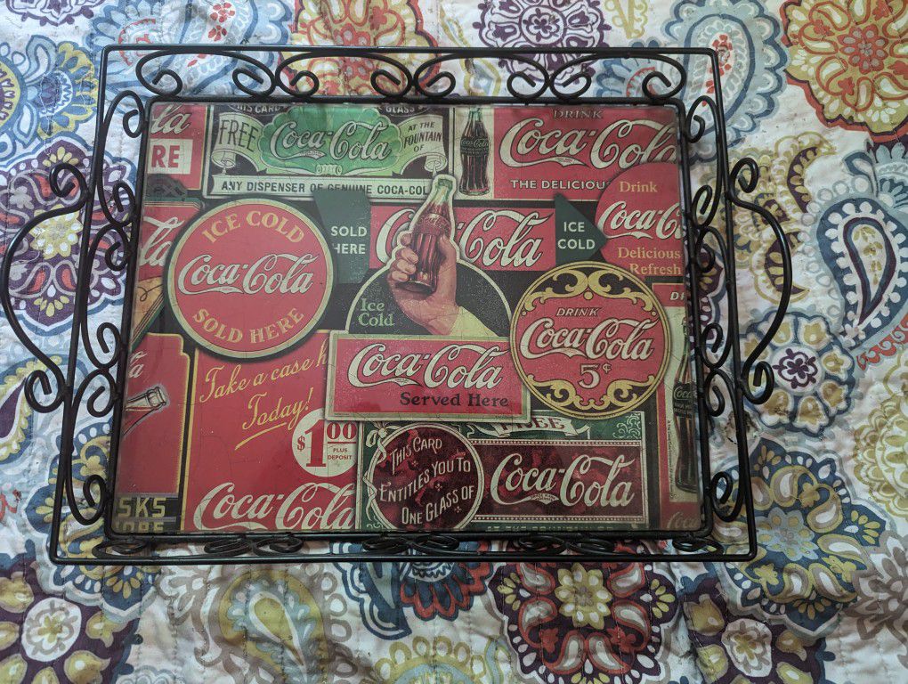 Coca Cola Metal And Glass Tray