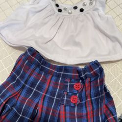 Build-A-Bear Butterfly White Tank Top W/ Blue & Red Checkered Skirt