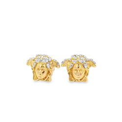 10k Yellow Gold Diamond Medusa Stud Earrings with Round Cut Diamonds 1/10 ctw