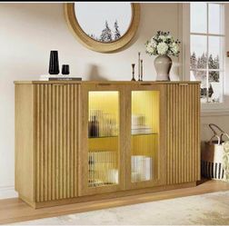 Wood Sideboard Buffet Cabinet with LED Lights