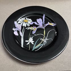 6 Pieces BLOCK SPAL BLACK PORCELAIN WILDFLOWERS 8" PLATE--MRY LOU GOESTEN--PORTUGAL