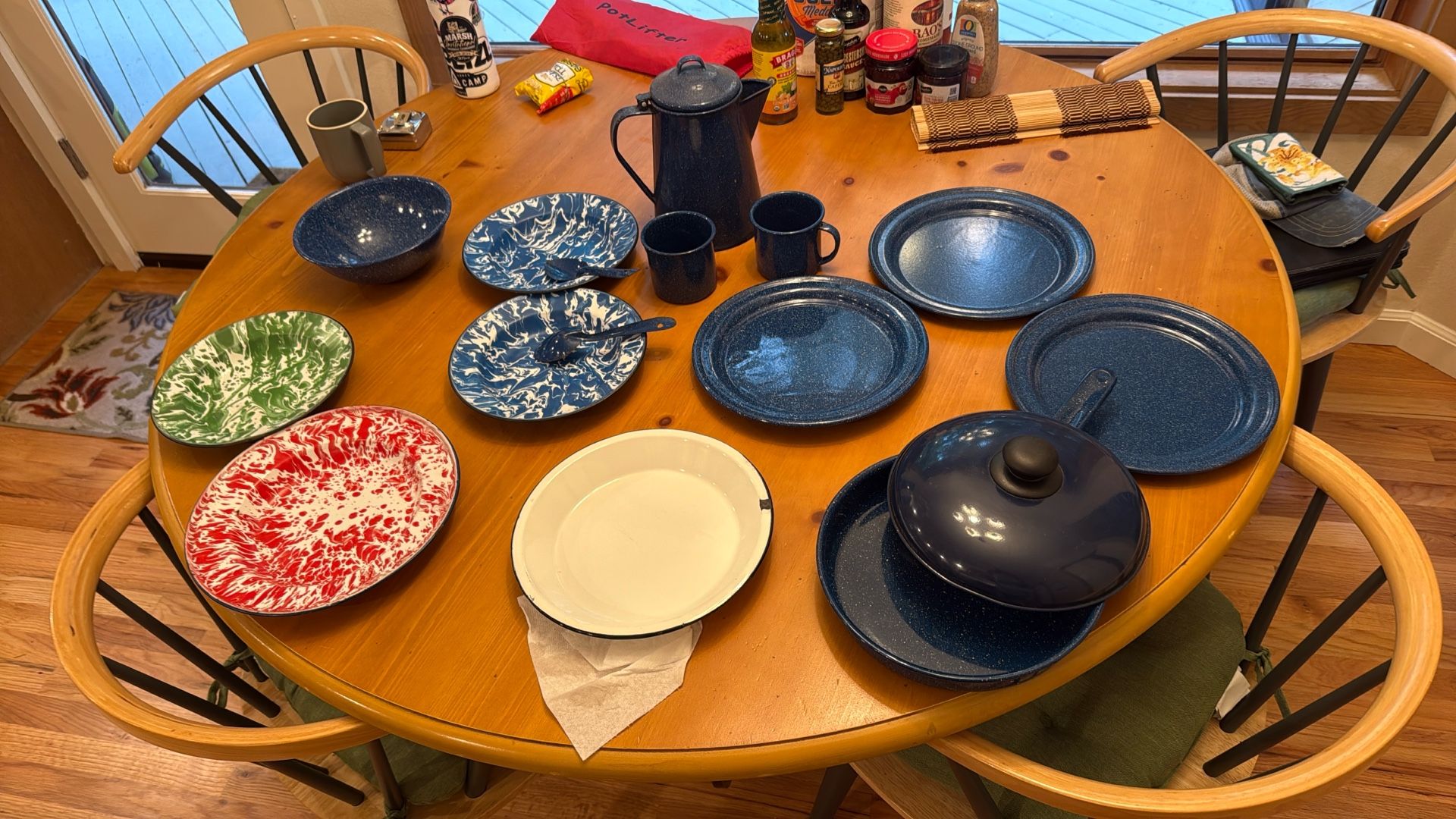 Old Blue Enamel Cook And Eating Wear