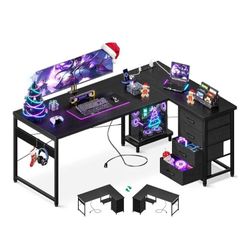 AODKL Shaped Gaming Desk/Reversible Home Office Desks 