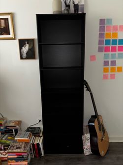 Tall Black Bookcase with Shelves