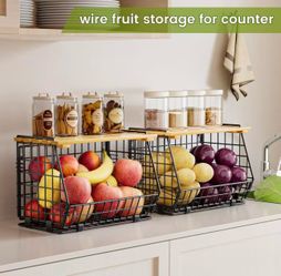 Wire Fruit Basket for Kitchen Storage: Hanging and Counter Basket for Vegetable Produce - Potato and Onion Storage for Pantry 2 Pack