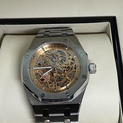 Ap skeleton mod watch stainless steel gold face