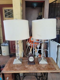 Pair Of Lucite Chrome Dual Table Lamp Glamorous Acrylic Silver Working A Mid Century