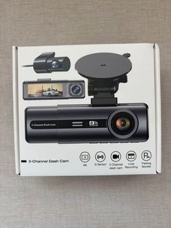 Brand New in box 4K 3 Channel Dash Cam Front and Rear, G-Sensor, 24H Parking Monitor,64GB Card
