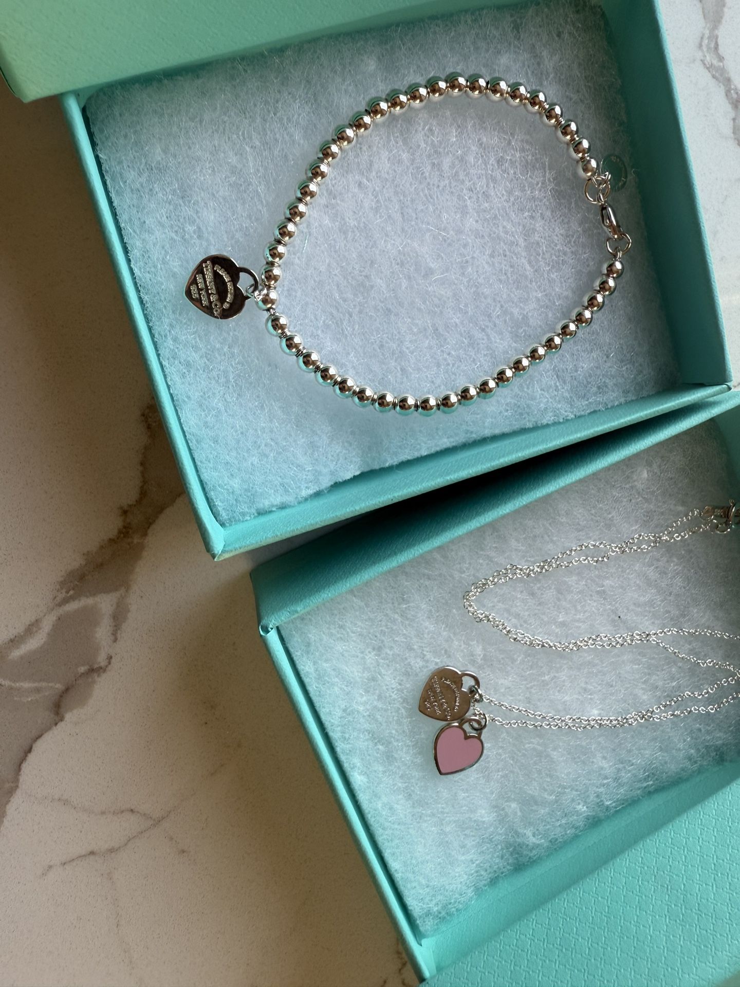 tiffany co necklace and bracelet pink heart