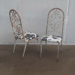 💋 GORGEOUS VINTAGE PAIR❣of UNIQUE Wrought Iron Ornate Chairs ❤  Rare!