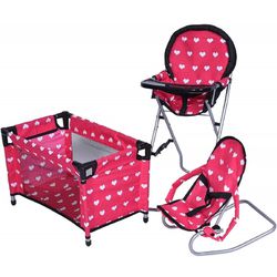 RETAIL $50 Doll Collection Dolls Mega Play Set with Dolls High Chair, 3-1 Doll Bouncer and Pack N Play Pink for 18-inch Dolls