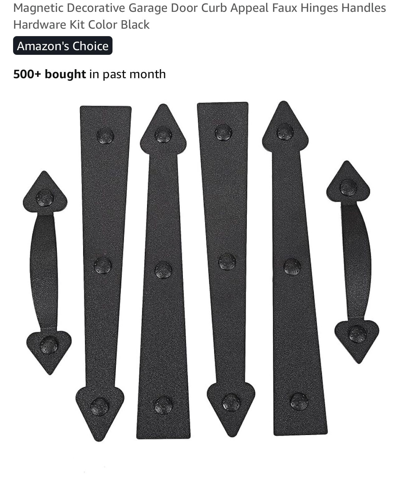 AntiqueSmith Magnetic Decorative Garage Door Curb Appeal Faux Hinges Handles Hardware Kit Color Black