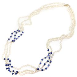 💝 14K GOLD Pearl Lapis Lazuli Necklace Mother’s Day Gift Jewelry