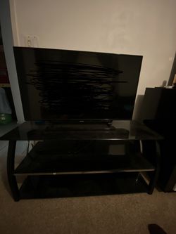 Black glass TV Stand With Measurements Pics