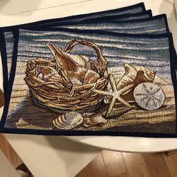 4 Dark Blue Seashell Placemats 