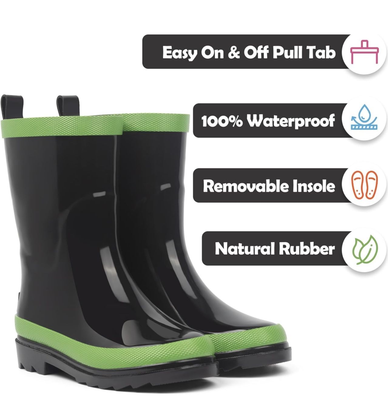 landchief Kids Rain Boots Premium Collection, Waterproof Natural Rubber Boots