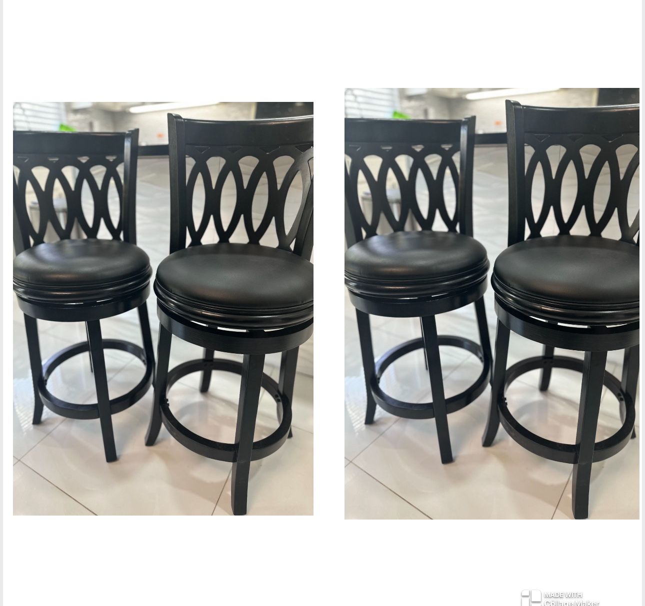 Set Of 4 Black Wooden Counter Height Chairs 24 Inches New