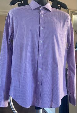 Michael Kors long sleeve button-down dress shirt features a subtle purple check pattern