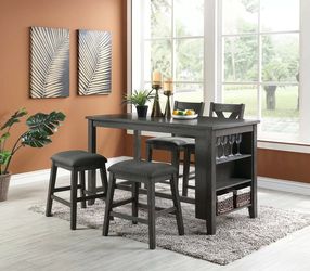 5 Piece Counter Set - Counter Table, 2 x Counter Stools & 2 Counter Stools - Gray Finish