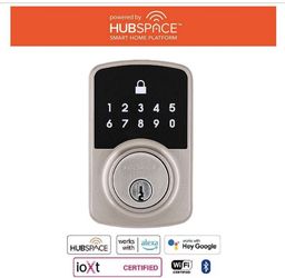Defiant Square Compact Satin Nickel Electronic Single Cylinder Deadbolt Wi-Fi Enabled Powered by Hubspace