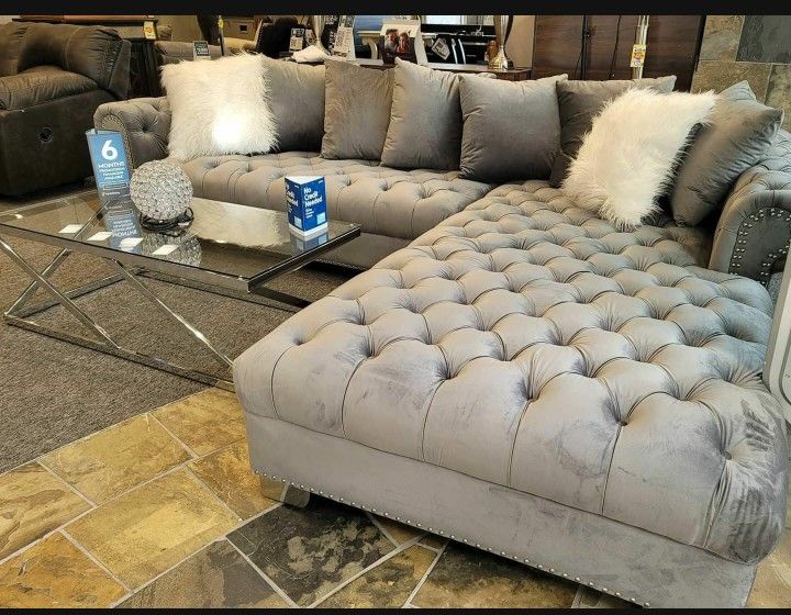 London Gray Velvet RAF Oversized Sectional / couch /Living room set