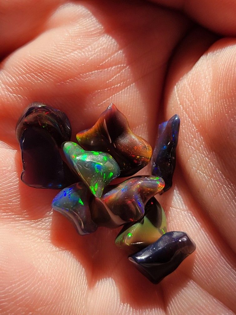 15.15ctw LOT NATURAL BLACK ETHIOPIAN FIRE OPAL COLORFUL GEMSTONES BUNDLE 9PCS.