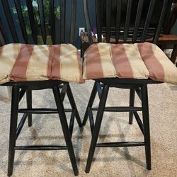 Pair of Black Windsor-Style Bar Stools with Cushions – $120 OBO