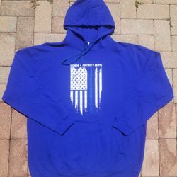 Mens Thin Blue Line Protect US Flag Hoodie Royal Blue  2XL Classic Cut