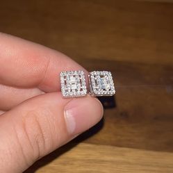 Moissanite Diamond Unique Square Stud Earrings, 925 Sterling Silver