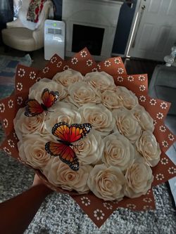 Cream Rose Bouquet with Butterfly Accents
