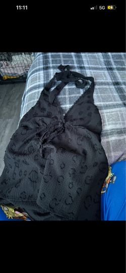 Black Halter Top with Textured Pattern