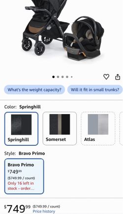 Chicco Bravo Primo 3-in-1 Trio Travel System, Bravo Primo Quick-Fold Stroller with KeyFit 35 Zip Infant Car Seat and Base, Springhill/Black