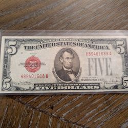 High Grade 1928 Five Dollar Red Seal Bill