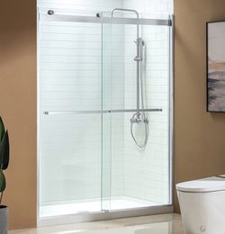 ASD4876-C,  Frameless Shower Doors 44-48" Width x76"Height with 5/16"(8mm) Clear Tempered Glass, 2Ways Opening & Double Sliding in Polished ChromeFini