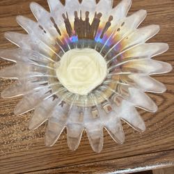 Clear, Carnival, Iridescent Glass, Flower, Art, Tea, Light Dish