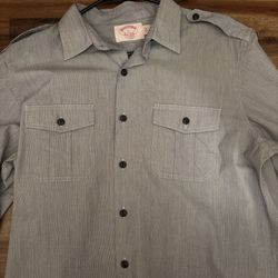 Brooks Brothers Red Fleece Epaulettes Shirt Gray Striped Large Extra Slim Fit