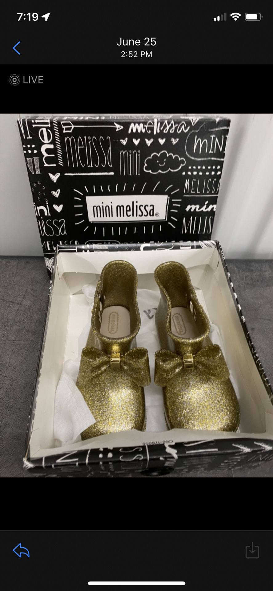 Mini Melissa Gold Glitter Girls Rain boots 