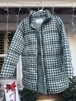 New Rebecca Minkoff Checkered Dark Green Long Puffer Jacket Coat