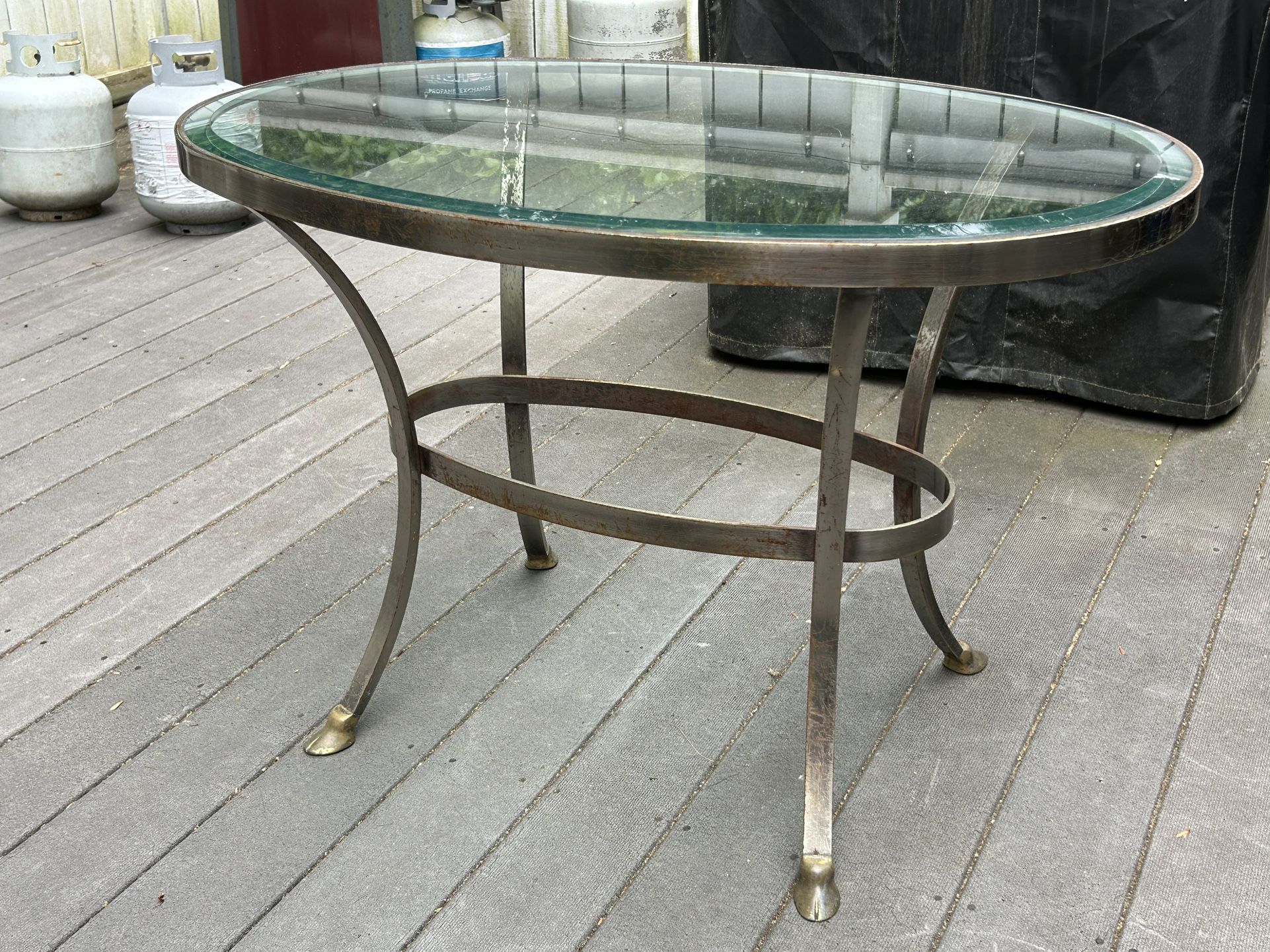 Outdoor Patio Table - Glass Top - Metal Base