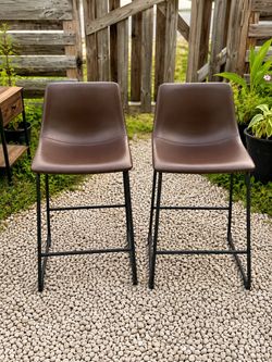 Set of 2 Brown Faux Leather Bar Stools