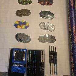 Brand new darts, tips a flights 4 sets of 3 and vintage electronic dart board