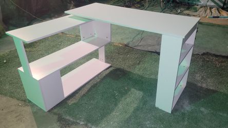 L-Shaped Rotating Corner Desk with Storage Shelf