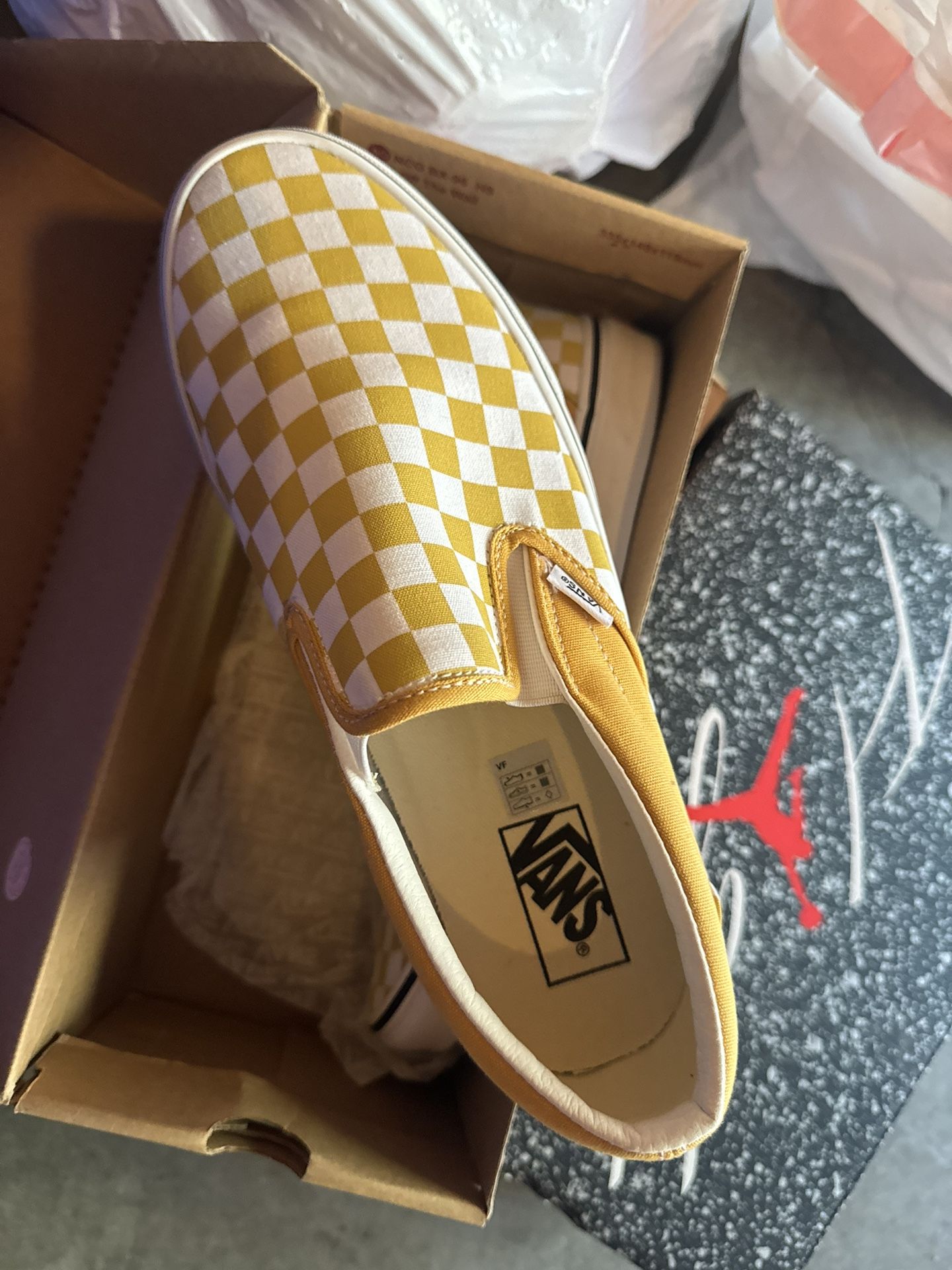 New White & Yellow checkered vans