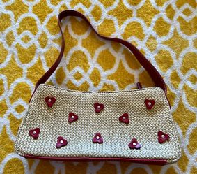 Kenneth Cole Reaction Beige Woven with Red Flowers Shoulder Bag