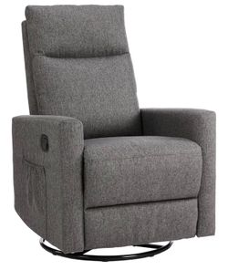 Swivel Rocking Recliner Chair Nursery Glider with Footrest Upholstered Grey