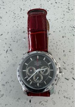 Vivara men’s chronograph 42mm quartz red leather band with clasp