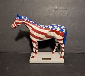 Old Glory Patriotic Horse Fever Figurine Statue American Flag Design