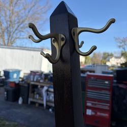 Hall tree umbrella holder  oak with brass hooks
