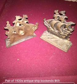 Collectible antique brass ship bookends